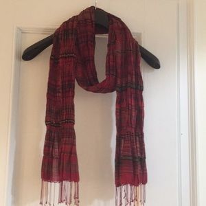 Eileen Fisher red, green, black scarf